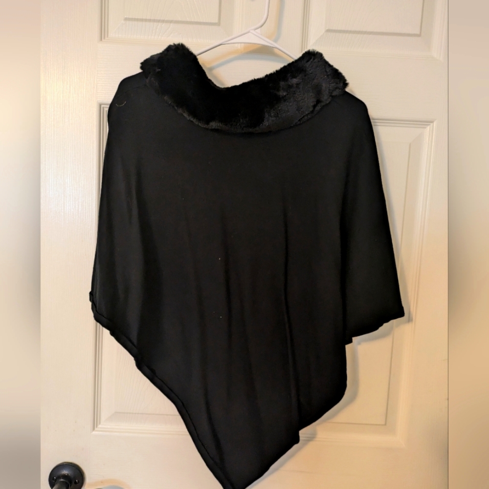 Black Poncho with Fur Neck